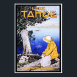 Lady by Tranquil Lake Tahoe Vintage Travel Poster<br><div class="desc">Original travel poster reproduction redesigned and restored digitally at artist's discretion. Perfect for your home wall decor. Frame it and this would make a beautiful retro style room decoration in a bar,  cafe,  restaurant,  home theatre,  office or den.</div>