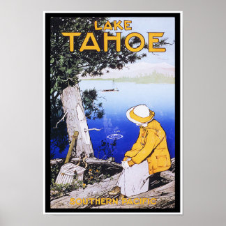 Lady by Tranquil Lake Tahoe Vintage Travel Poster