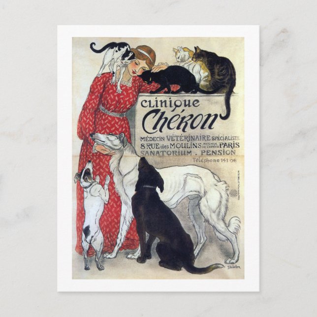Lady, Cats, & Dogs, Alexandre Steinlen Postcard (Front)