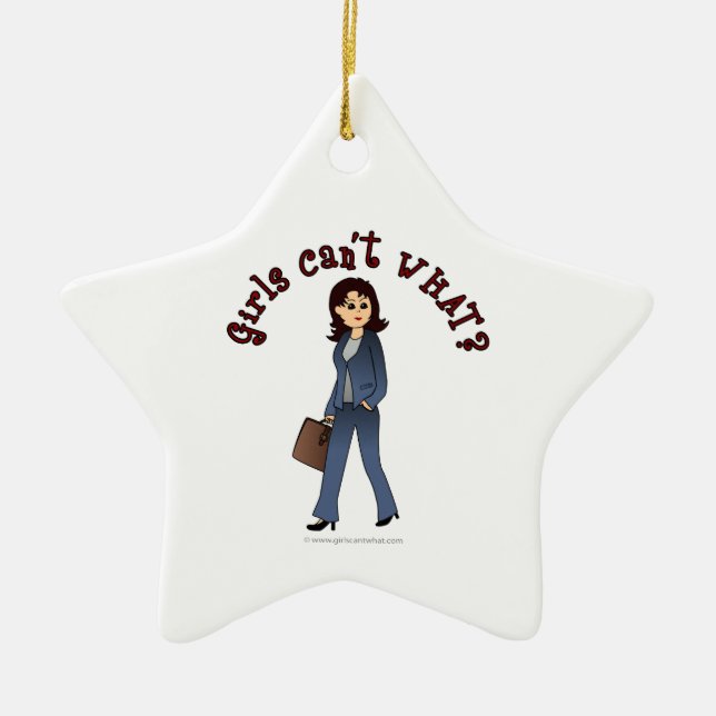 Lady CEO in Business Suit Ceramic Tree Decoration (Front)