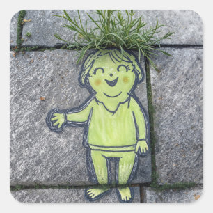 Lady Chalk Doodle Street Art  Square Sticker