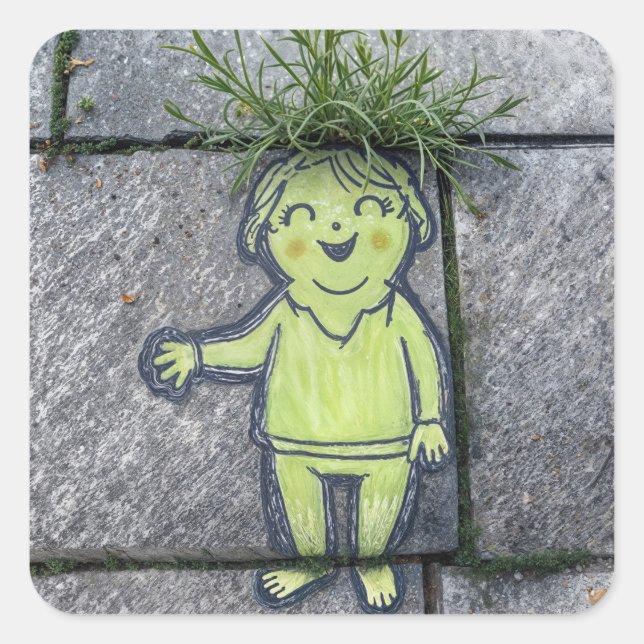 Lady Chalk Doodle Street Art  Square Sticker (Front)