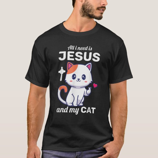 Lady Christian Cat Jesus And My Cat And Jesus T-Shirt (Front)