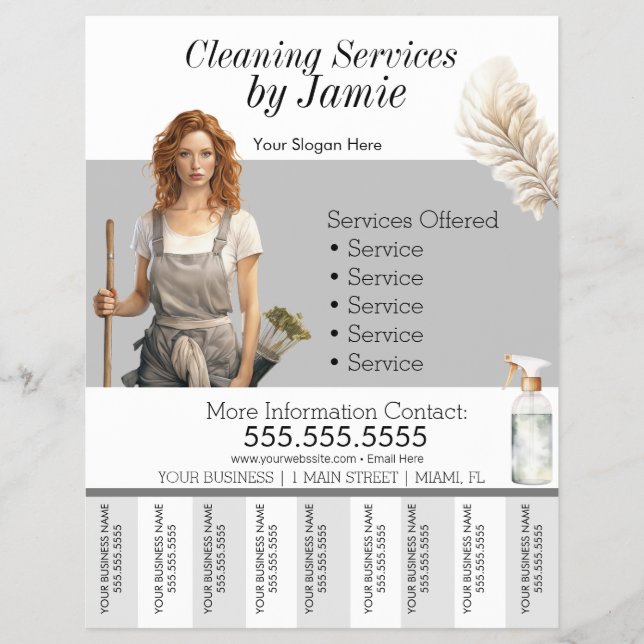 Lady Cleaning Service Business Tear Off  Flyer (Front)