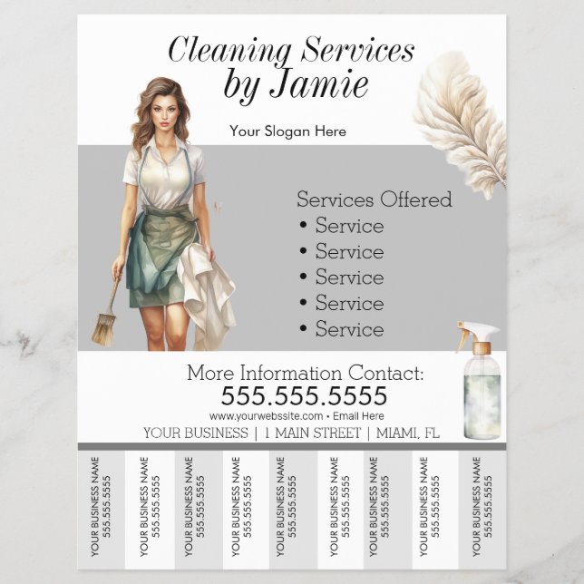 Lady Cleaning Service Business Tear Off  Flyer (Front)