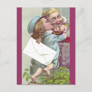 Lady Coyly Fends Off Kiss Postcard