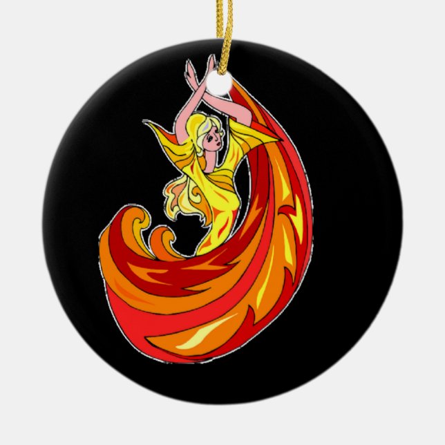 Lady dancer in red ceramic tree decoration (Front)