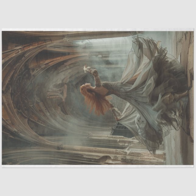 Lady dancing flowing dress cathedral decoupage tissue paper (Front)