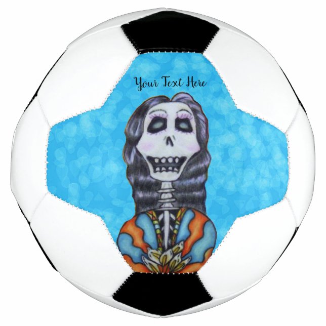 Lady Day of Dead Skeleton Cape White Flowers Blue Football (Front)