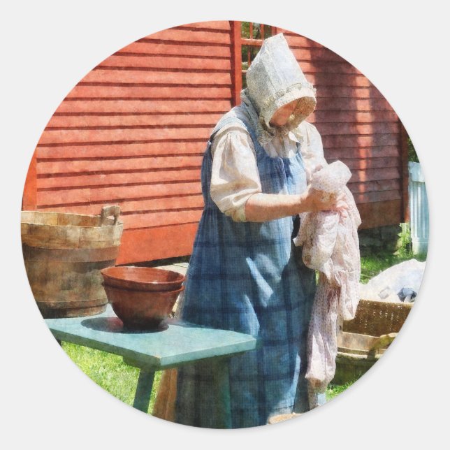Lady Doing Laundry Classic Round Sticker (Front)