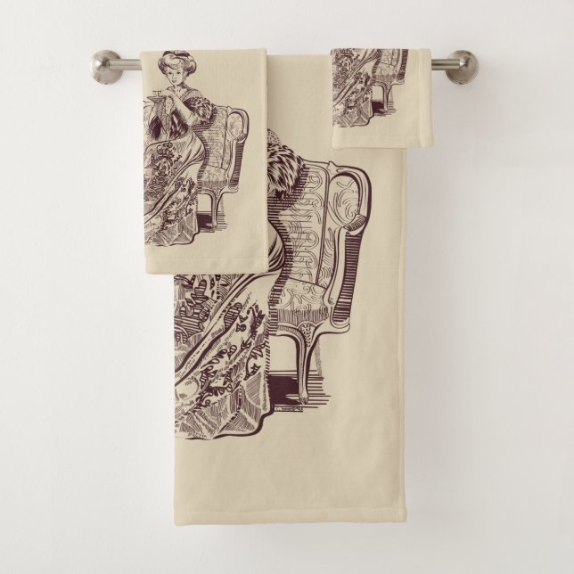 lady drinks tea bath towel set (Insitu)