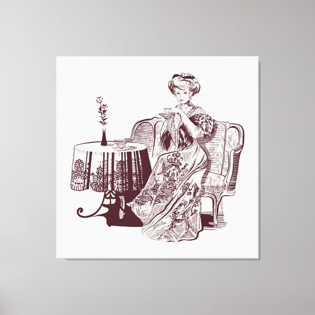 lady drinks tea canvas print (Front)