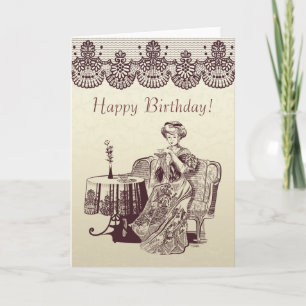lady drinks tea card