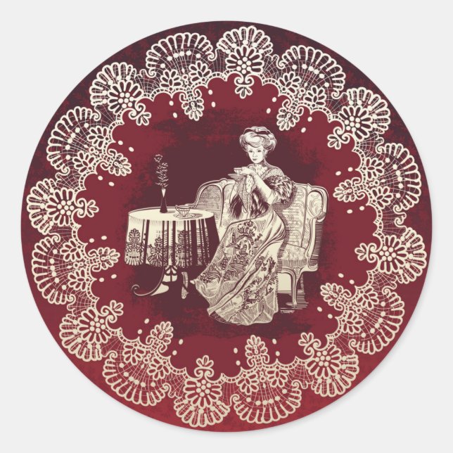 lady drinks tea classic round sticker (Front)