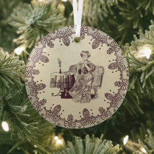 Lady drinks tea glass tree decoration