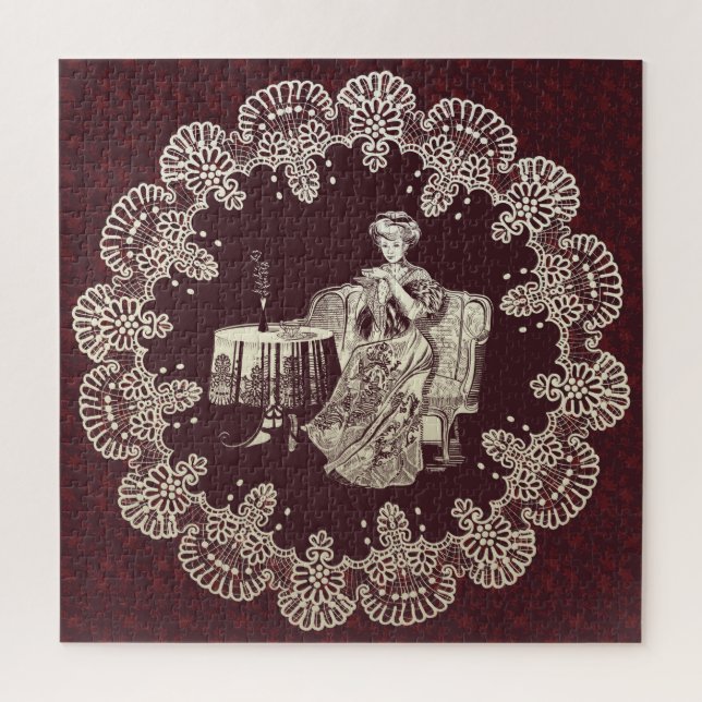 Lady drinks tea jigsaw puzzle (Vertical)