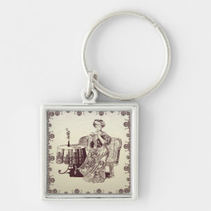lady drinks tea key ring