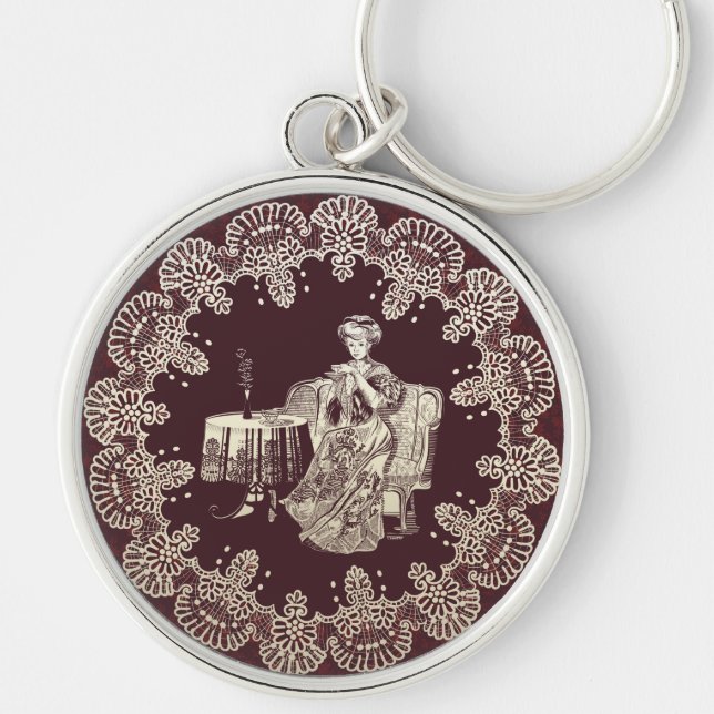 lady drinks tea key ring (Front)