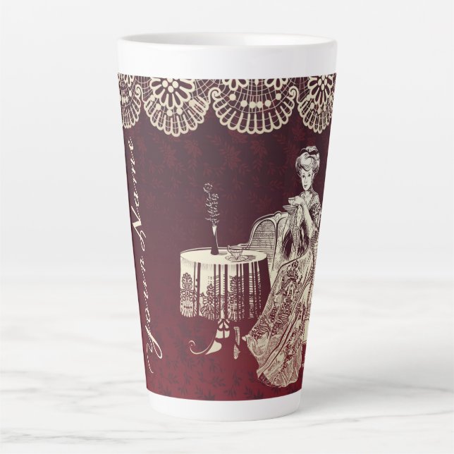 Lady drinks tea  latte mug (Front)