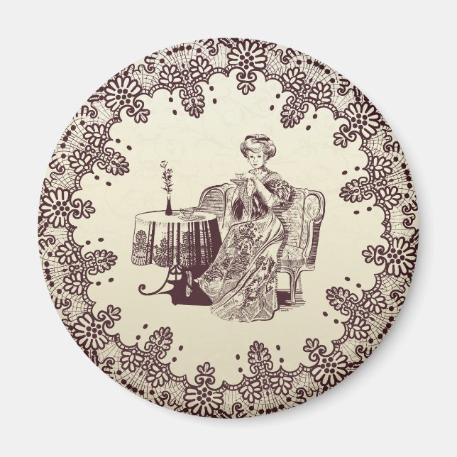 lady drinks tea magnet (Front)