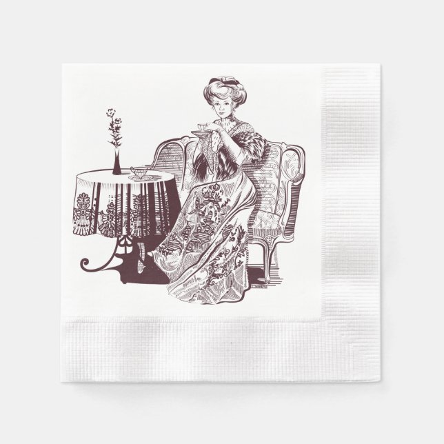 lady drinks tea napkin (Front)