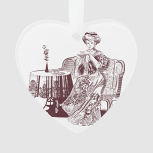lady drinks tea ornament