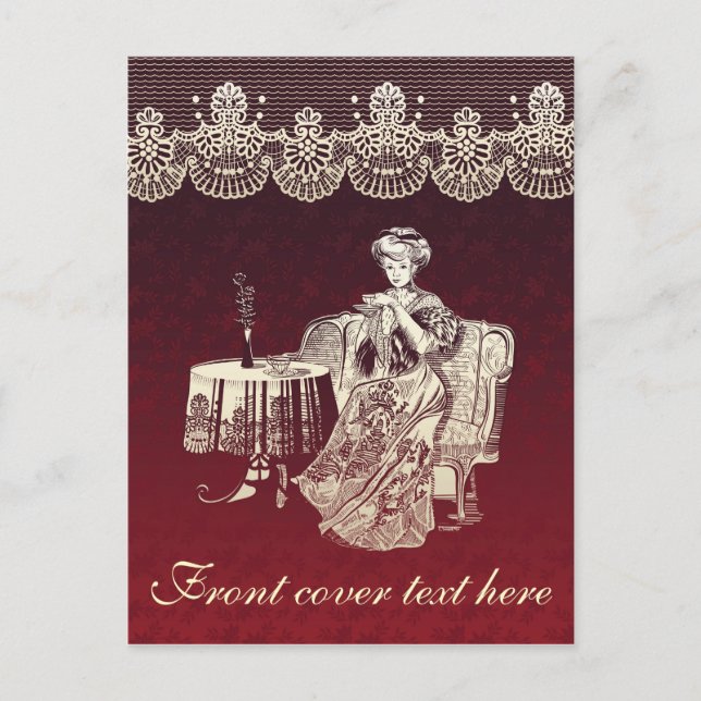 lady drinks tea postcard (Front)