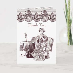 lady drinks tea thank you card