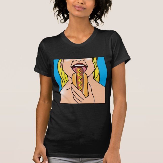 Lady Eating Hot Dog T-Shirt (Front)