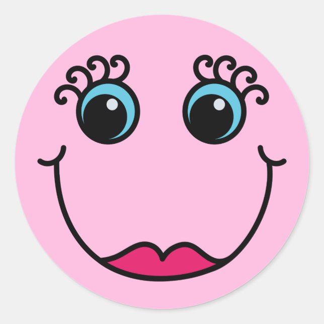Lady Emoji Face Light Pink Classic Round Sticker (Front)