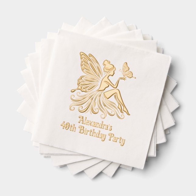 Lady Fairy Holding Butterfly Any Age Birthday  Foil Napkins (Insitu (Stacked))