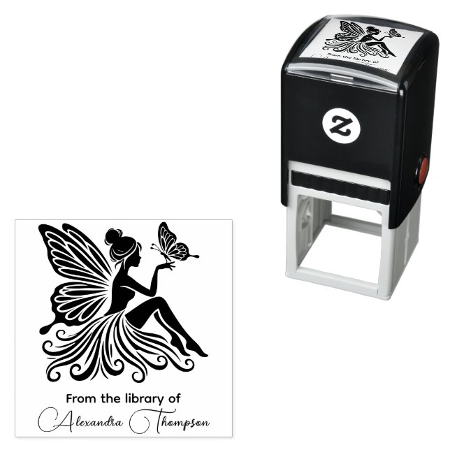 Lady Fairy Holding Butterfly Library Book Name Self-inking Stamp (In Situ)