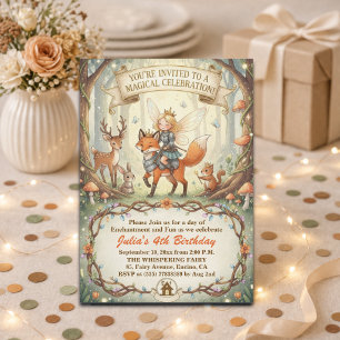 Lady Fairy Whimsical Forest 4th Birthday Party Invitation