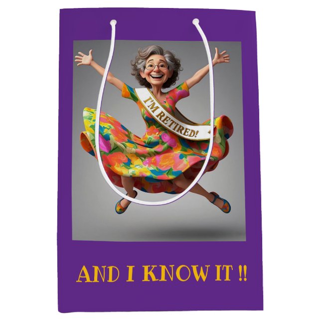 " LADY FINALLY RETIRED " MEDIUM GIFT BAG (Front)