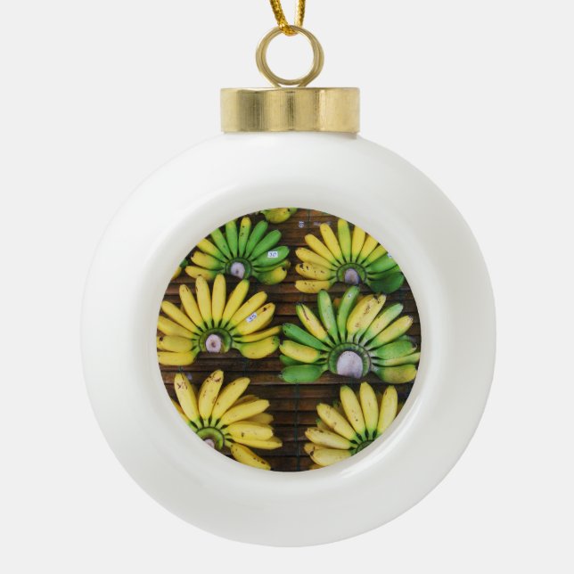 Lady Finger Bananas ~ Egg Banana (กล้วยไข่) Ceramic Ball Christmas Ornament (Front)