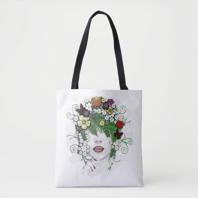 Lady Flora, flowers, pretty, elegant, simple, art Tote Bag (Front)