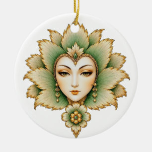Lady Flower Emerald & Gold Earrings Persian Lotu Ceramic Tree Decoration
