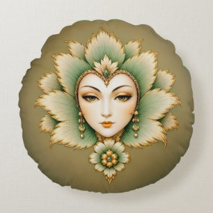 Lady Flower Emerald & Gold Earrings Persian Lotu Round Cushion