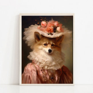 Lady Fox Vintage Portrait Art Print, Renaissance  Poster