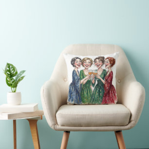 Lady Friends Toasting With Wine Glasses Cushion
