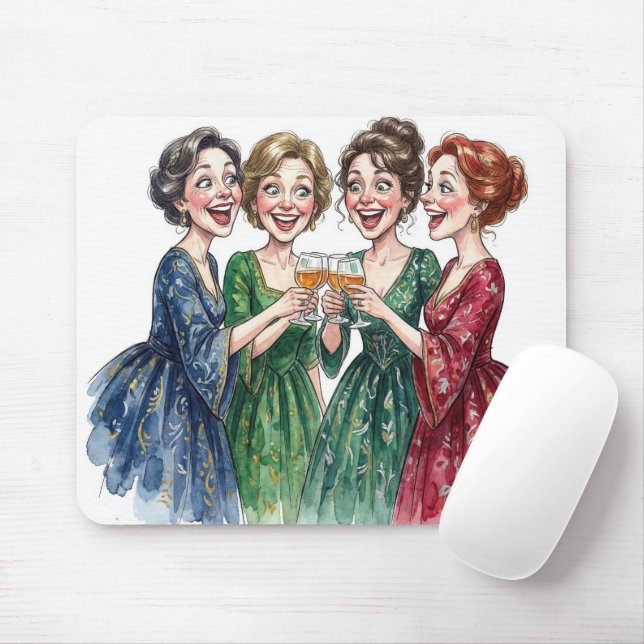 Lady Friends Toasting With Wine Glasses Mouse Mat (With Mouse)