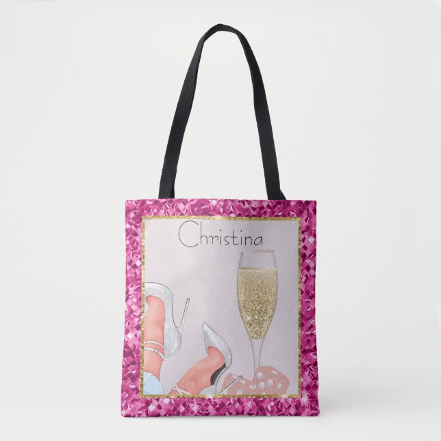 Lady Gambler Pink Glitter Dice & Diamonds Tote Bag (Front)
