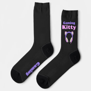Lady Gamer - Gaming Kitty on black Socks