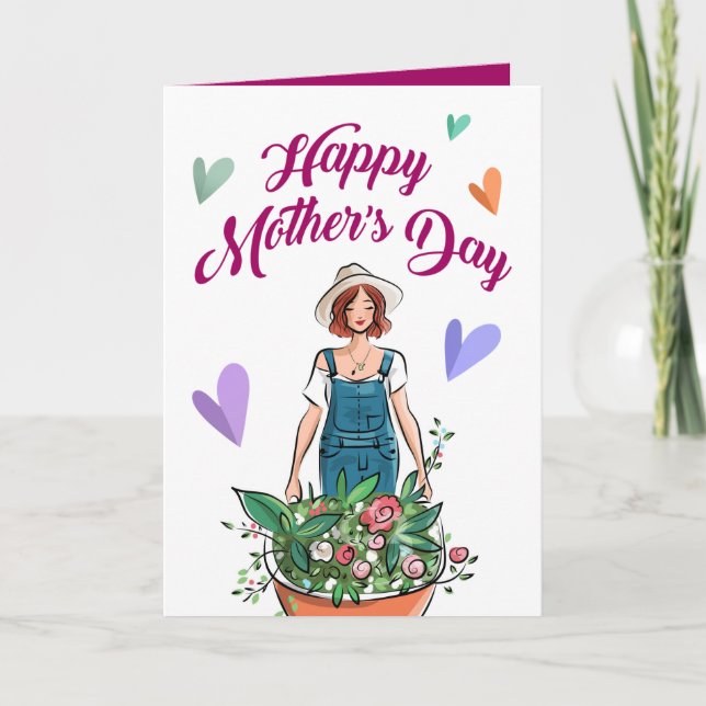 Lady Gardening Flowers Mother's Day Card (Front)
