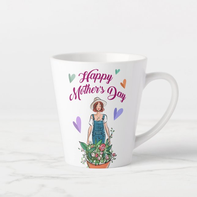 Lady Gardening Flowers Mother's Day Latte Mug (Right)