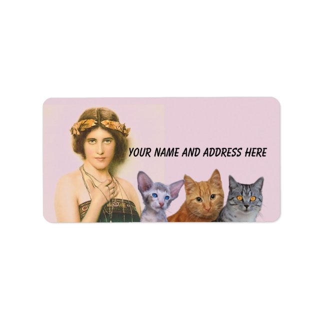 LADY GIRL WITH CAT CATS Return Address Label (Front)
