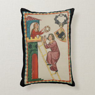 Lady Giving Gift to Suitor, 14th Century Decorative Cushion