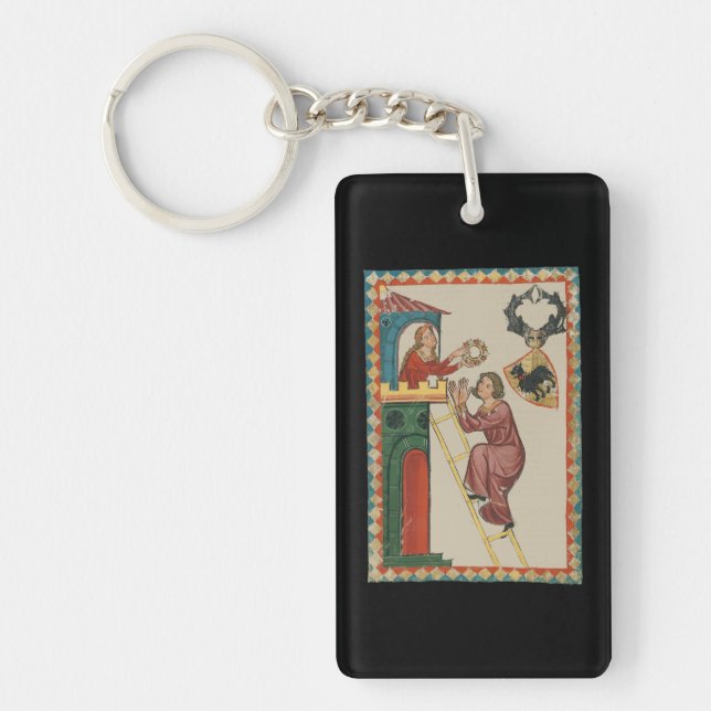 Lady Giving Gift to Suitor, 14th Century Key Ring (Front)