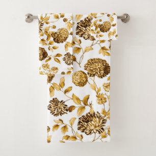 Lady Gold Modern Vintage Botanical Floral Toile Bath Towel Set
