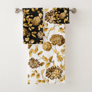 Lady Gold Modern Vintage Botanical Floral Toile Bath Towel Set